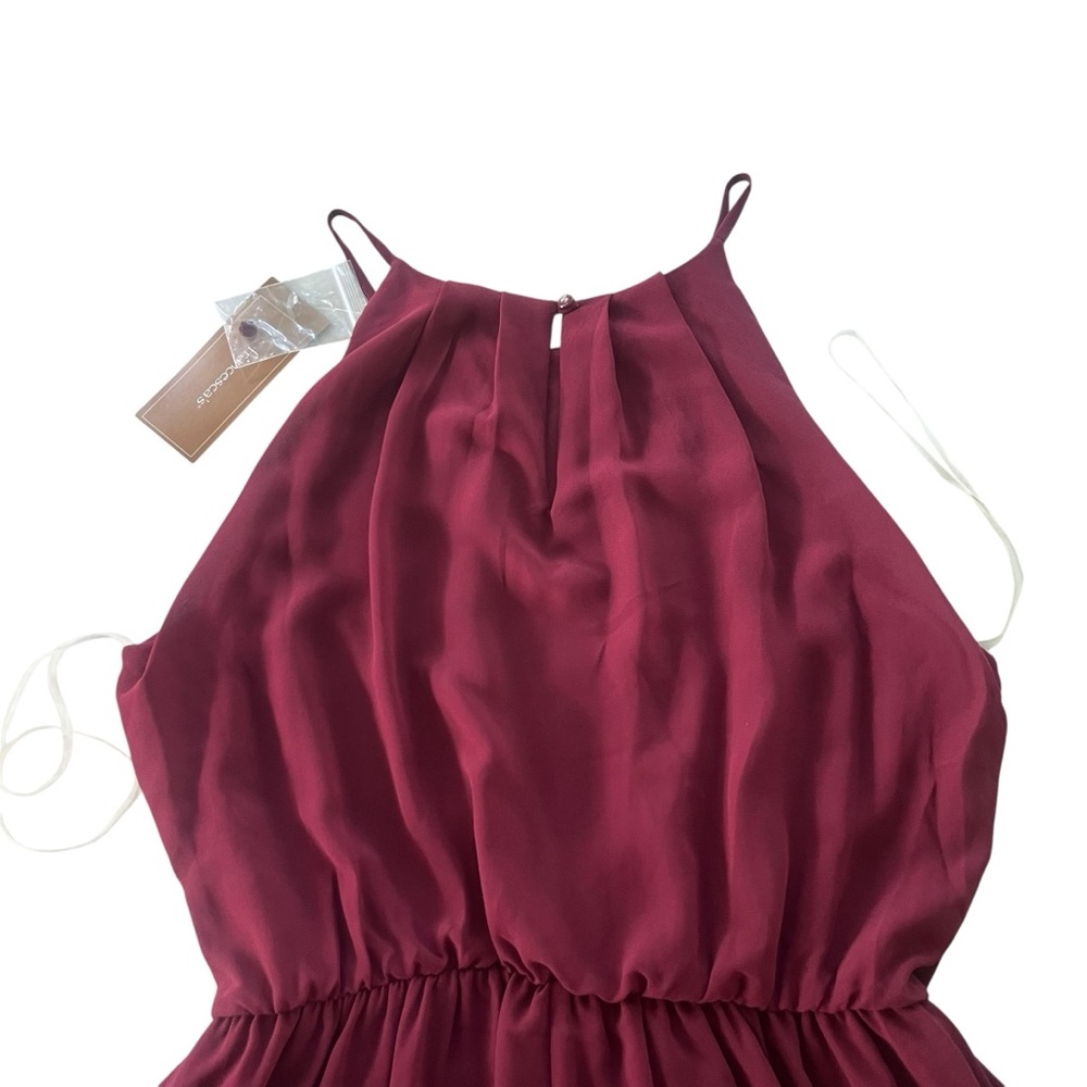 Lush Francescas Women M Wine Maroon Chiffon Sleeveless Halter Blouson Mini Dress - Picture 11 of 16
